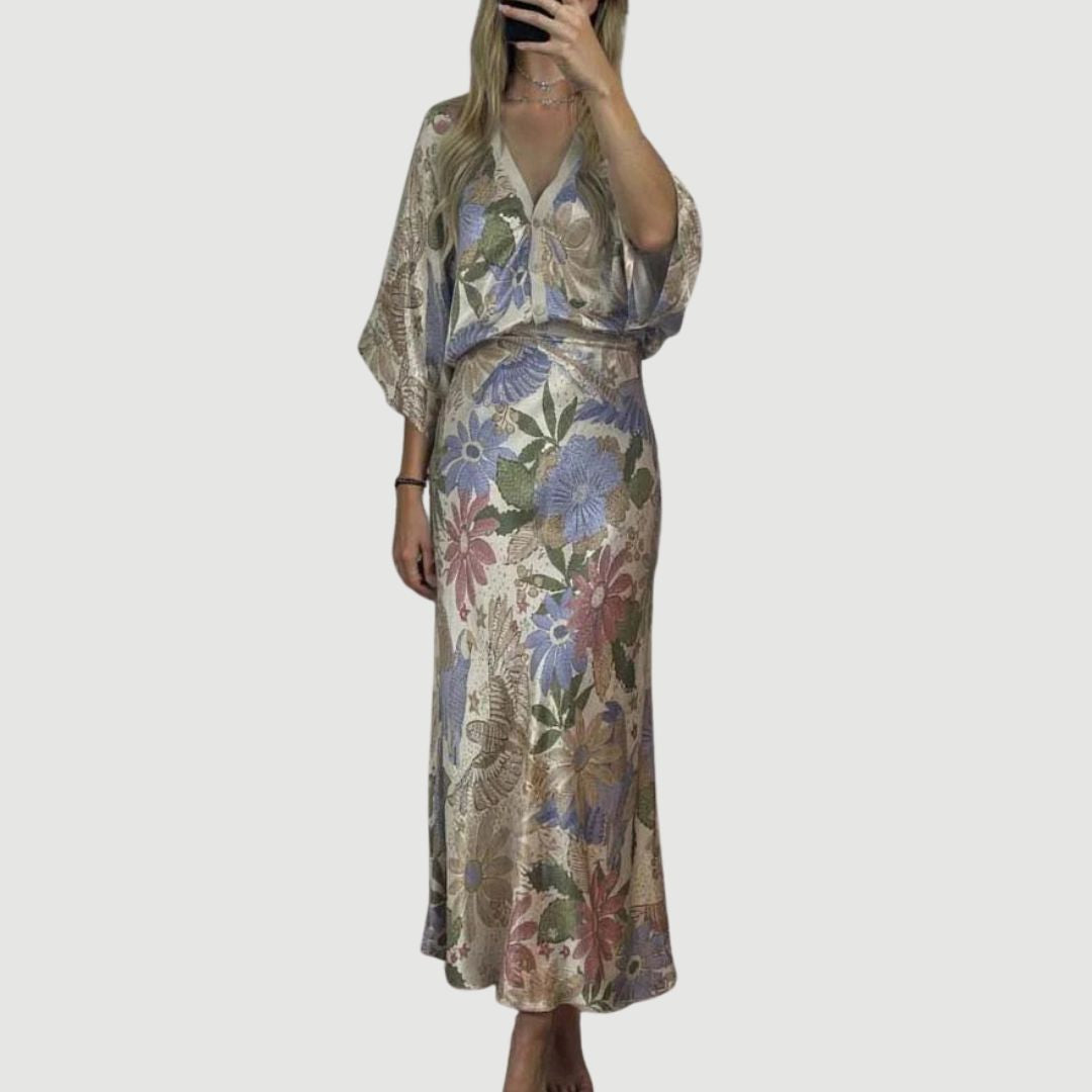 Exquisite Satin Floral Print Off-shoulder Shirt
