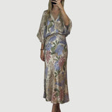 Exquisite Satin Floral Print Off-shoulder Shirt