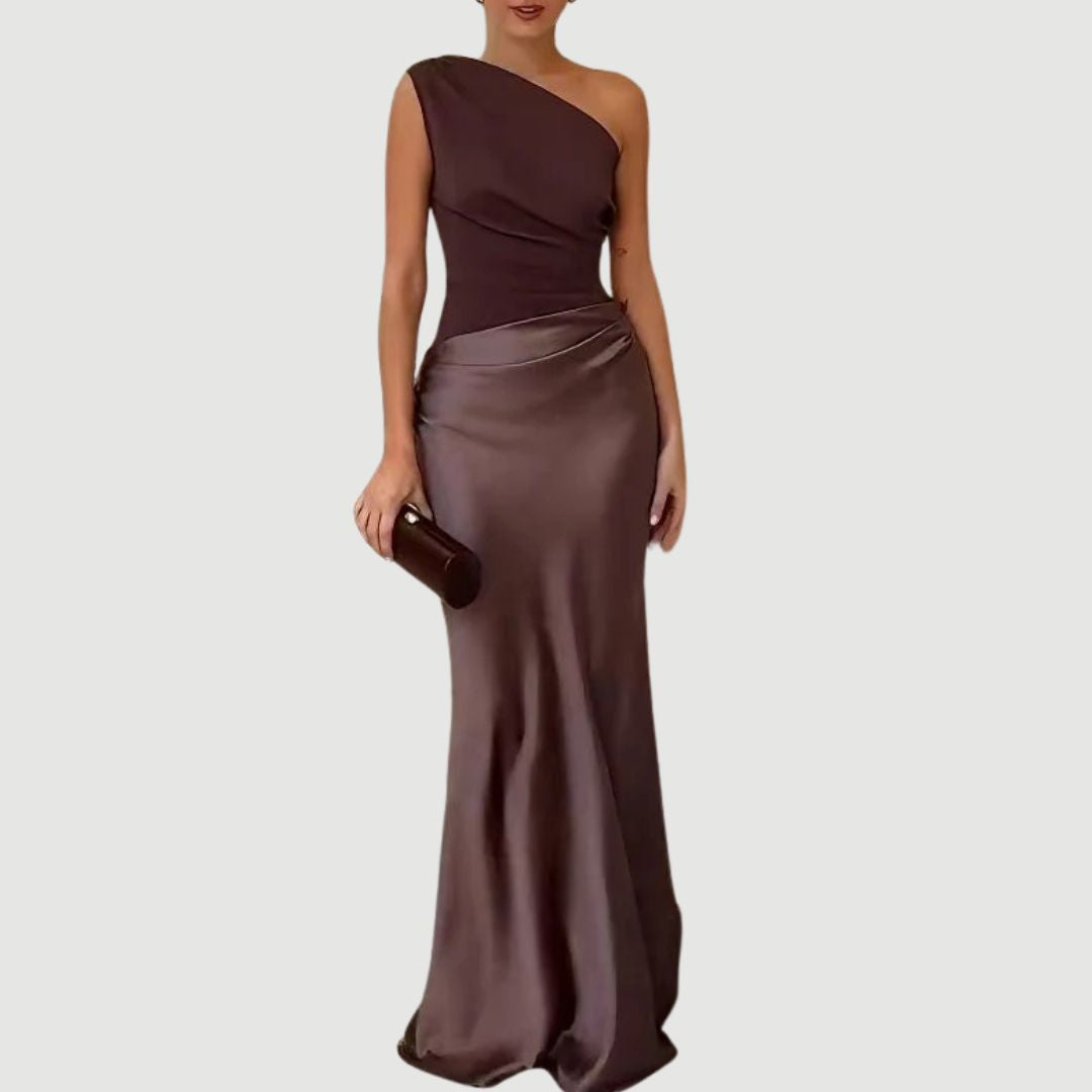 Elegant One Shoulder Neck Pleated Party Maxi Dress