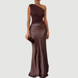 Elegant One Shoulder Neck Pleated Party Maxi Dress