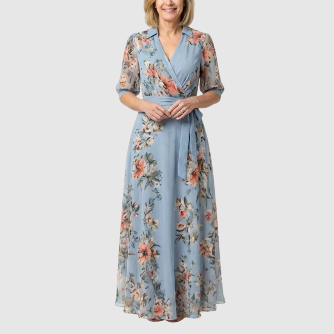 Elowen | Floral Wrap V Neck Maxi Dress