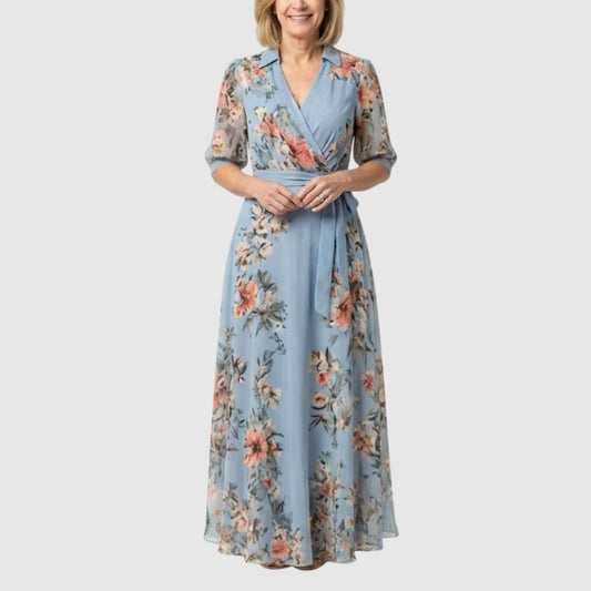 Elowen | Floral Wrap V Neck Maxi Dress