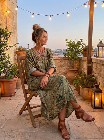 Aleta | Button Front Embroidered Oversized Pocket Midi Dress