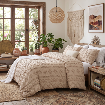 The Deluxe Boho Tufted Comforter Set - Khaki