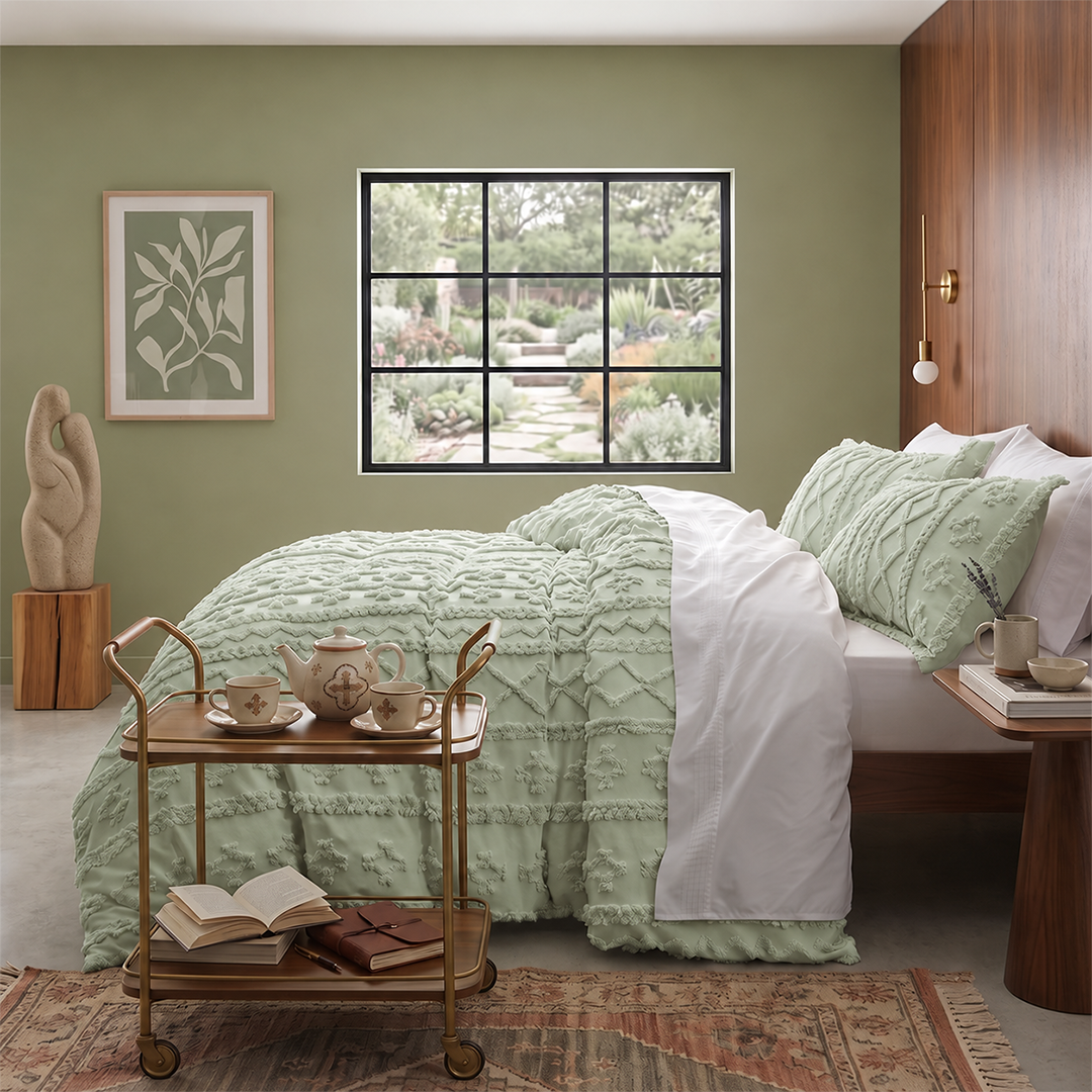 The Deluxe Boho Tufted Comforter Set - Sage Green
