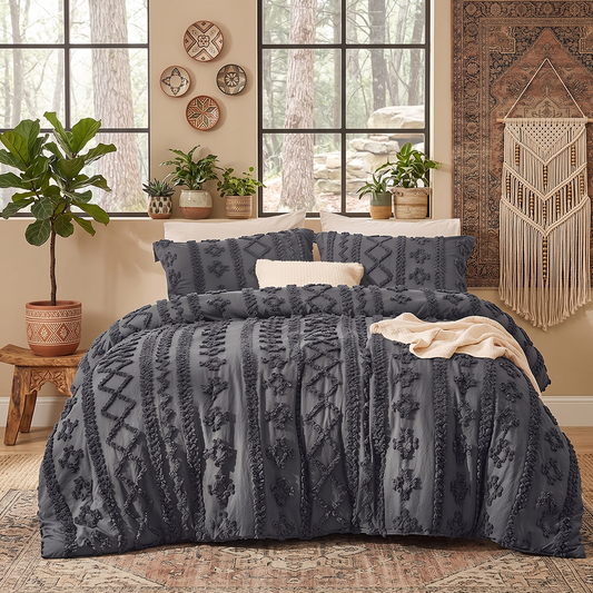 The Deluxe Boho Tufted Comforter Set - Dark Grey
