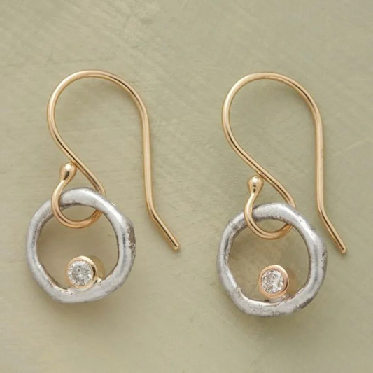 Vintage Gold and Silver Zirconia Stud Earrings