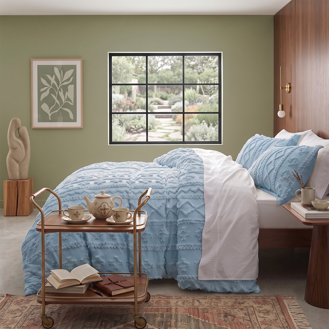 The Deluxe Boho Tufted Comforter Set - Dusty Blue