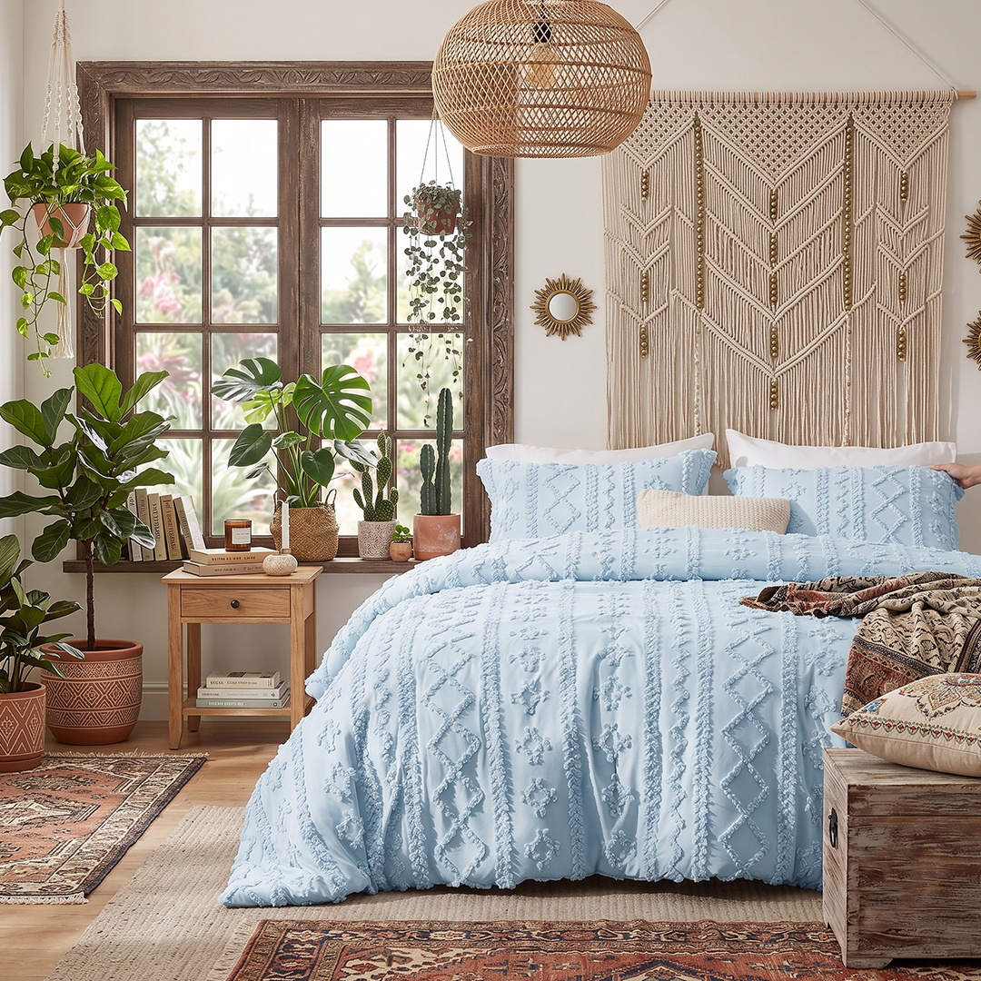 The Deluxe Boho Tufted Comforter Set - Dusty Blue