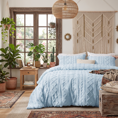 The Deluxe Boho Tufted Comforter Set - Dusty Blue