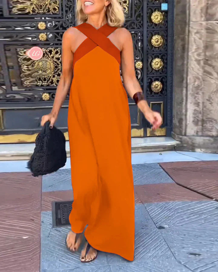 DELPHINE | CROSSOVER HALTER DRESS