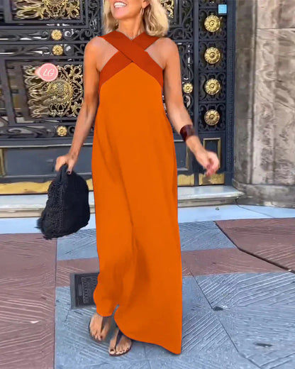 DELPHINE | CROSSOVER HALTER DRESS