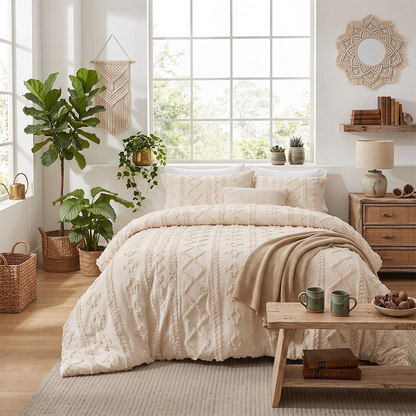 The Deluxe Boho Tufted Comforter Set - Oatmilk