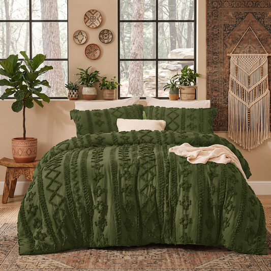 The Deluxe Boho Tufted Comforter Set - Moody Olive