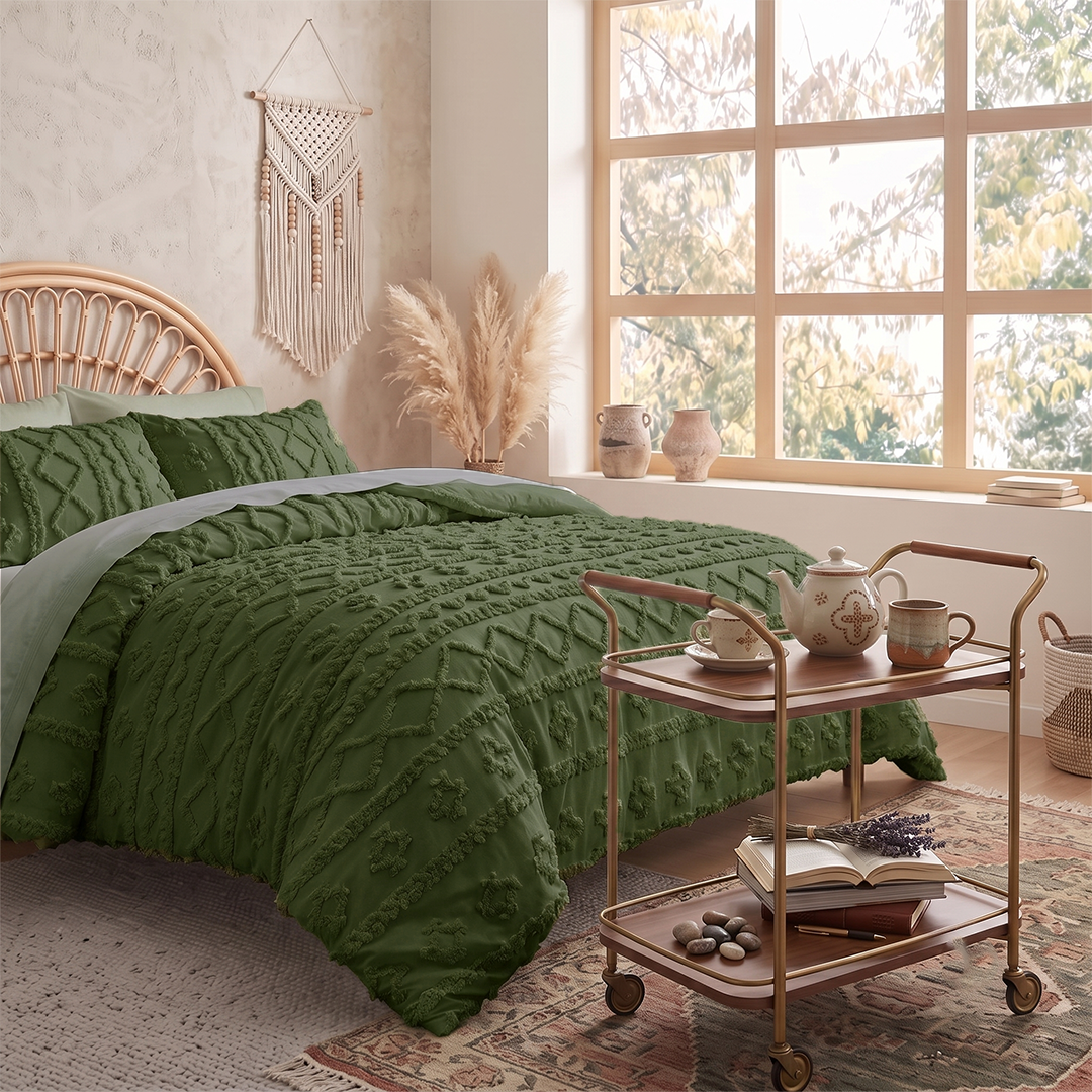 The Deluxe Boho Tufted Comforter Set - Moody Olive
