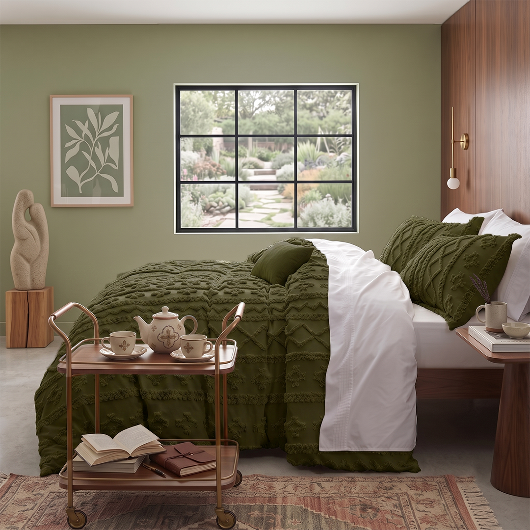 The Deluxe Boho Tufted Comforter Set - Moody Olive