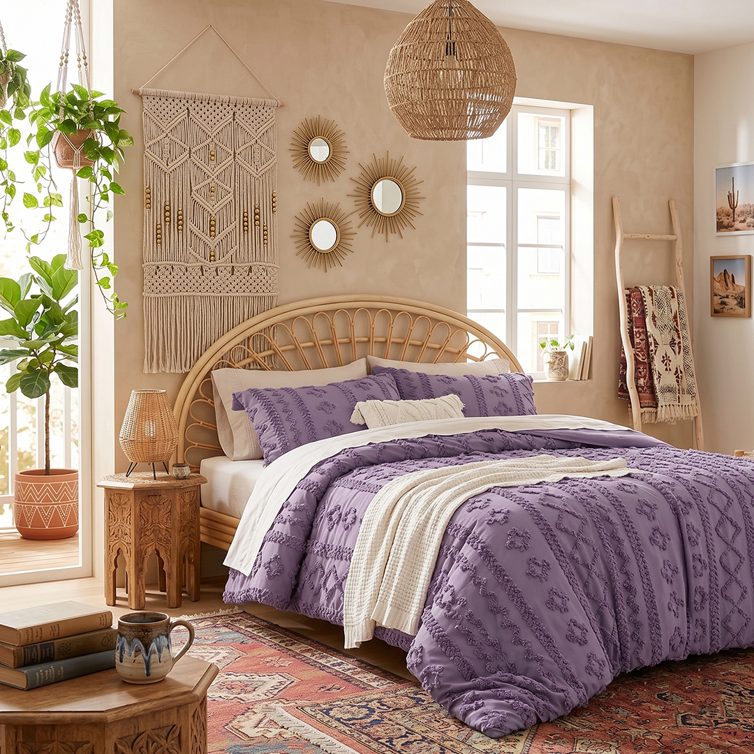 The Deluxe Boho Tufted Comforter Set - Purple
