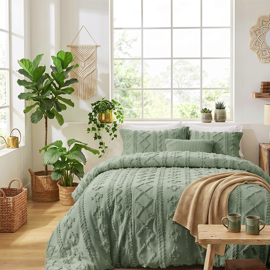 The Deluxe Boho Tufted Comforter Set - Sage Green