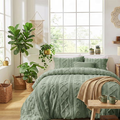The Deluxe Boho Tufted Comforter Set - Sage Green