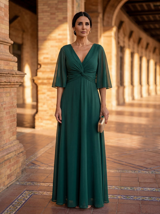 Lucia - Chiffonjurk met V-hals
