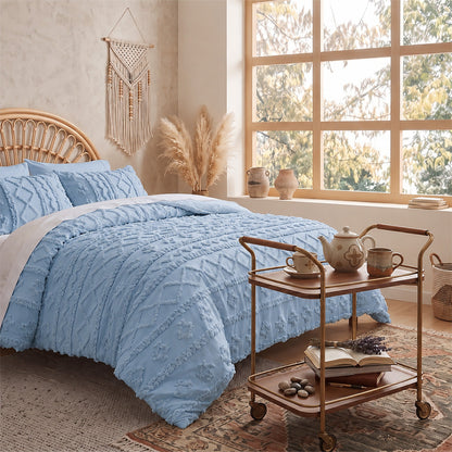 The Deluxe Boho Tufted Comforter Set - Dusty Blue