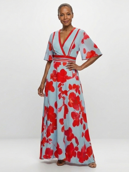 Stella & Grace™ | V Neck Short Sleeve Floral Maxi Dress