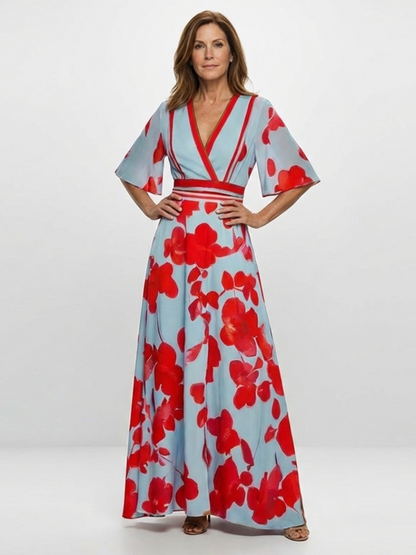 Stella & Grace™ | V Neck Short Sleeve Floral Maxi Dress