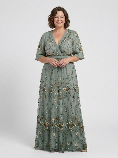 Stella & Grace™ | Floral V Neck Short Sleeve Maxi Dress