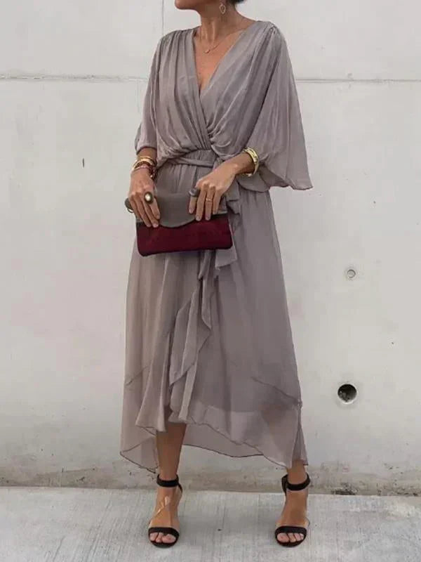 Chic Soft V-Neck Silk Dress