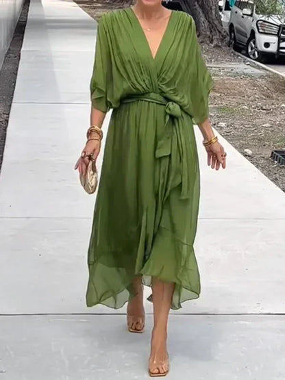 Chic Soft V-Neck Silk Dress