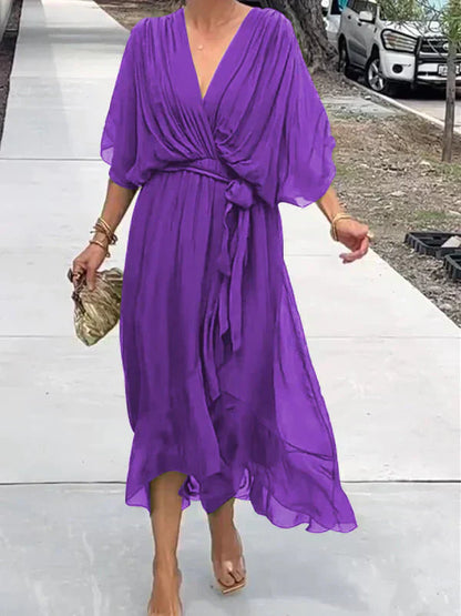 Chic Soft V-Neck Silk Dress