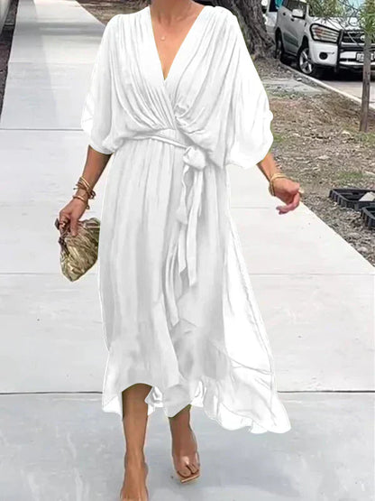 Chic Soft V-Neck Silk Dress
