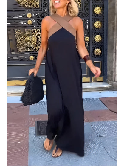 DELPHINE | CROSSOVER HALTER DRESS
