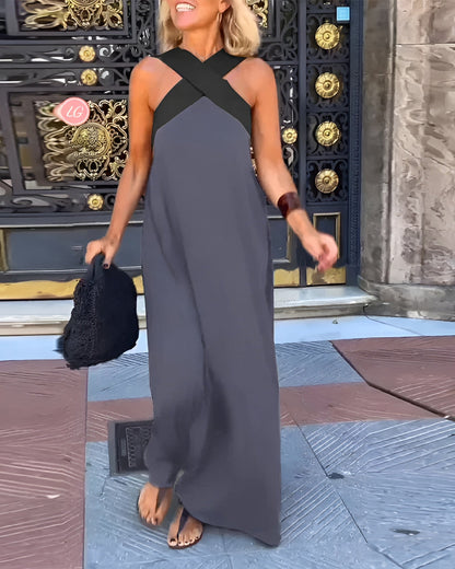 DELPHINE | CROSSOVER HALTER DRESS