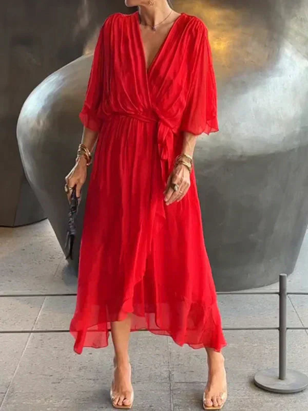 Chic Soft V-Neck Silk Dress